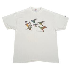 Vintage Hummingbirds 90s Nature Graphic T-Shirt Hanes Comfort-T Adult XL White